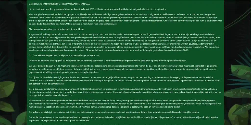 Verificatiegedeelte van een Slots Safari account voor het aanleveren van identiteitsgegevens